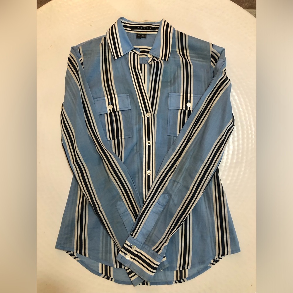 Theory  fine gauge cotton button up - P